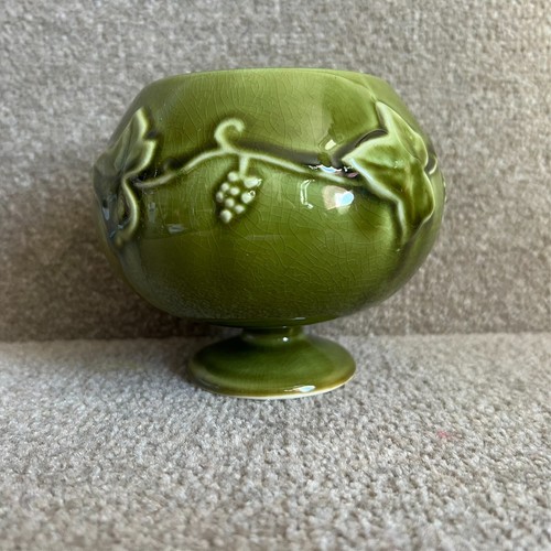 Dartmouth Pottery - Green Vase/Planter -Leaf & Grapevine Design - Vintage