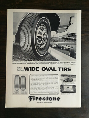 Vintage 1967 Firestone Wide Oval Tires Full Page Orignal Ad