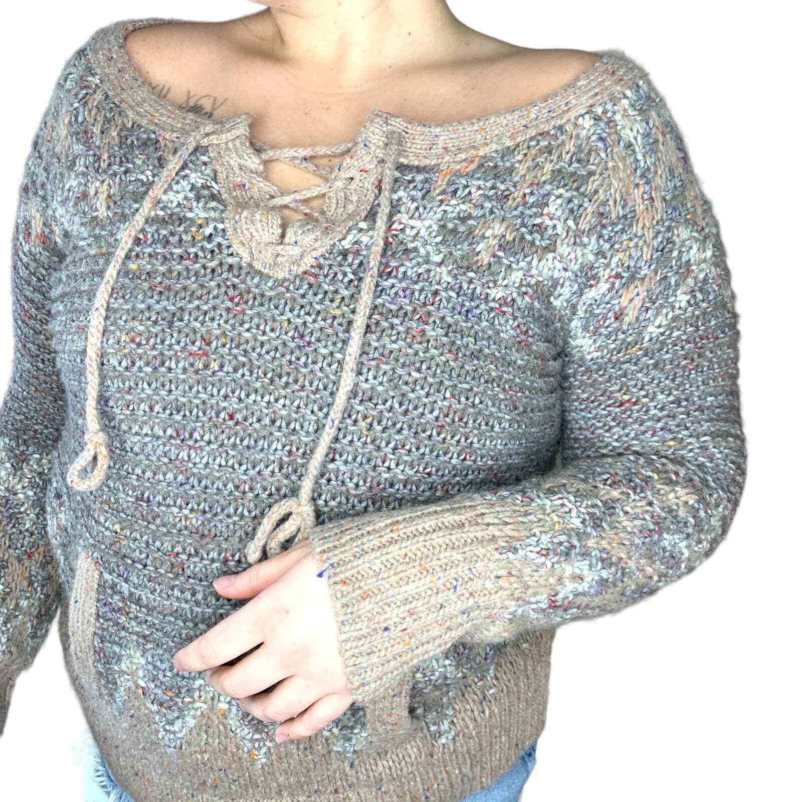 Free People Boho Cottage Cabin Crochet Knit Jumper Sweater Pullover