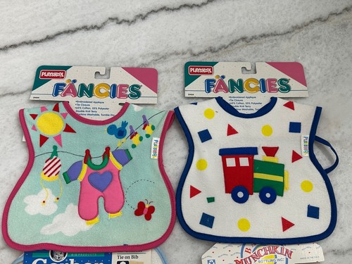New Vintage Playskool Fancies Gerber Bear Munchkin 7Up Terry Cloth Baby Bib Lot - Picture 2 of 4