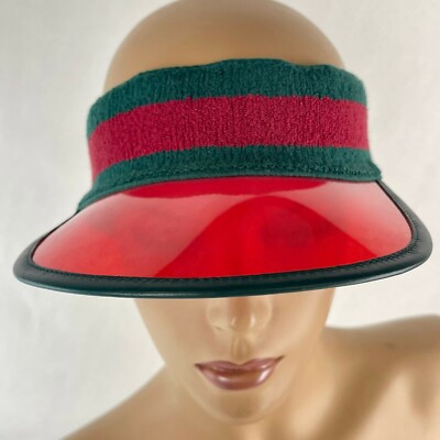 Gucci Unisex Red Vinyl Visor Hat w/Green Red Banded Headband S/57