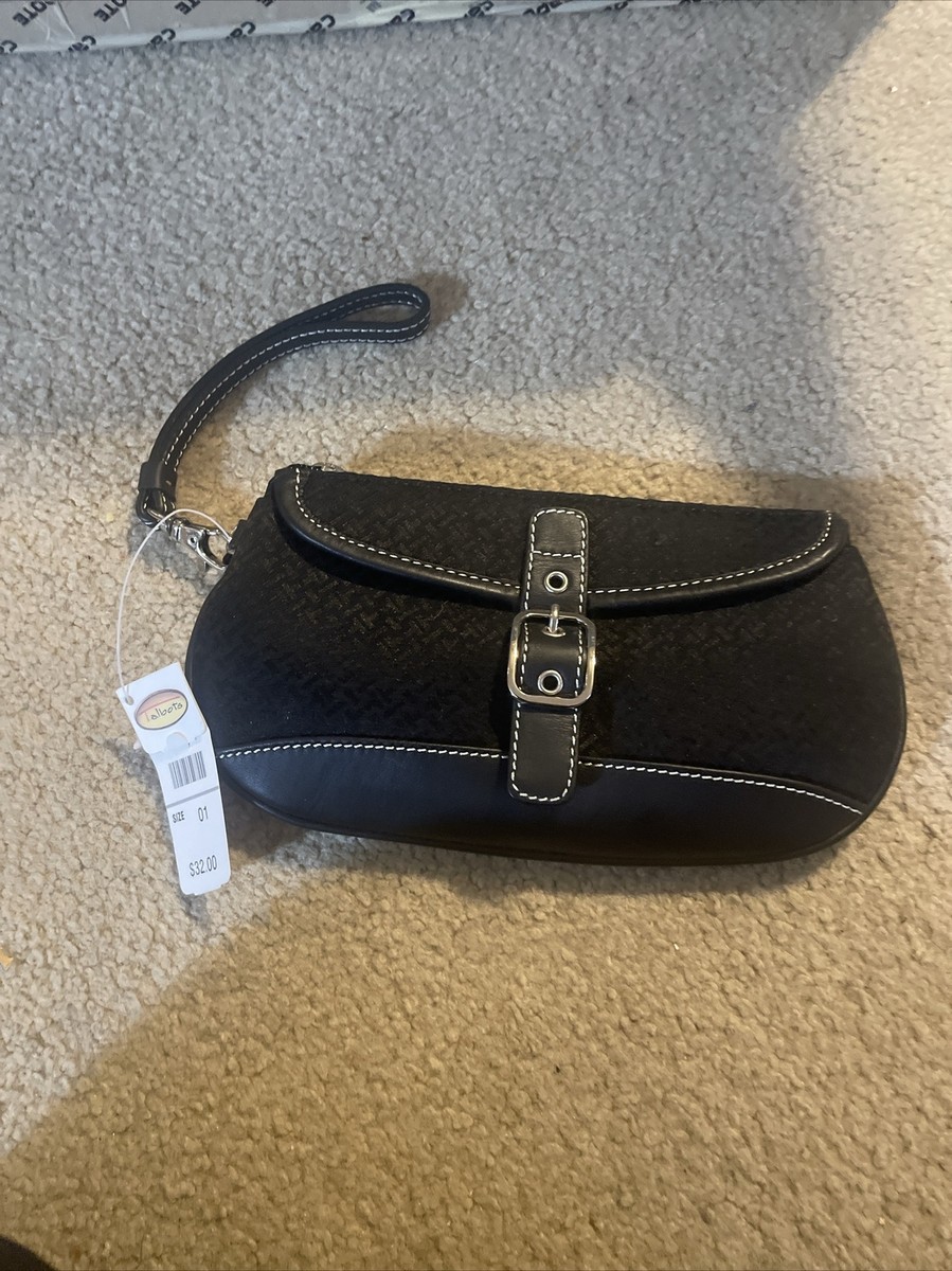 New With Tags Talbots Black Fabric Leather Wristlet Clutch Phone