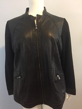 Marina Sport Women's Black Studded Leather Fabric Blazer Jacket Size 27 18