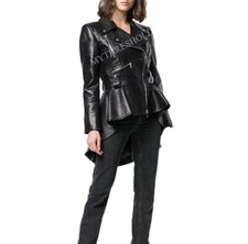 Designer Biker-Lederjacke Damen echt Lammleder Schößchen Taille