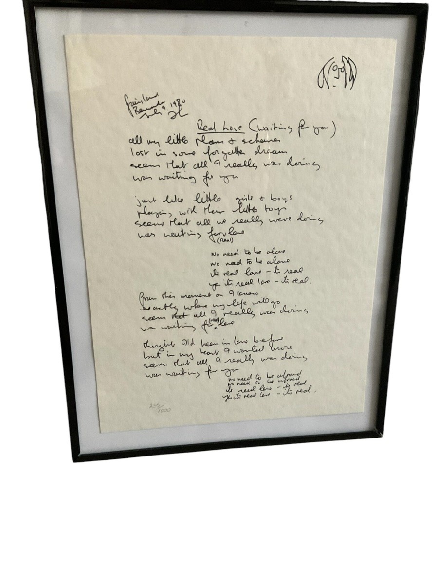 JOHN LENNON “REAL LOVE” LIMITED EDITION HAND WRITTEN LYRICS