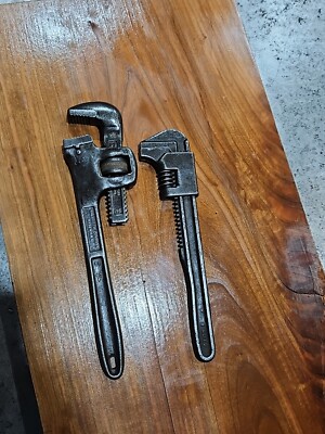 Old Antique Adjustable Wrench And Pipe Wrench Lot Of 2 Walworth Pipe Wrench