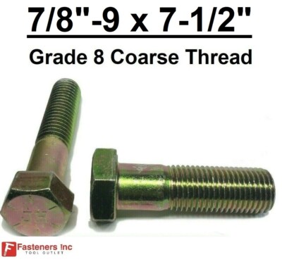 7/8-9 x 7-1/2'' Hex Bolt Yellow Zinc Plated Grade 8 Cap Screw Coarse Thread