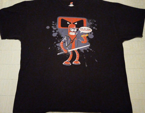 Men's 2XL Black Futurama Bite My Shiny Chimichanga Bender Graphic T Shirt