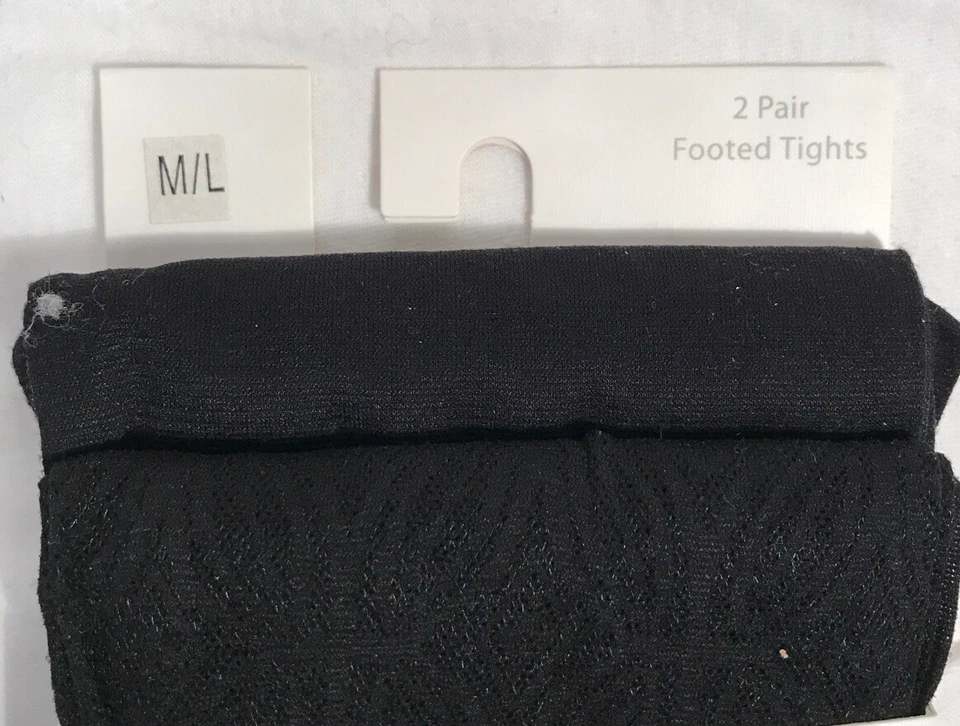 TWO Pair M / L 1Plain 1leaf design BLACK Footed Tights Kathy Ireland Leg wear  - Image 2 of 4