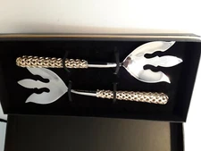 L'OBJET GOLD HOLLOW BRAID 2 SERVING FORKS NEW