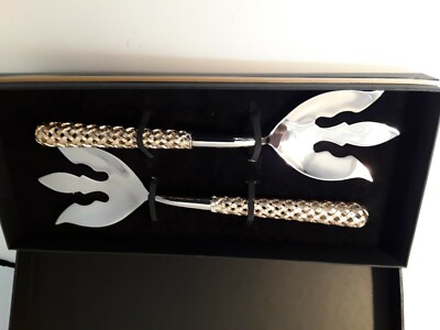 L'OBJET GOLD HOLLOW BRAID 2 SERVING FORKS NEW
