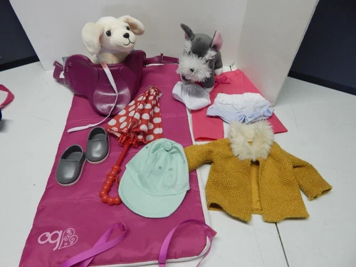 Our Generation Doll Clothes Accessories LOT Dogs Sleeping bag Hat Shoes Saddle