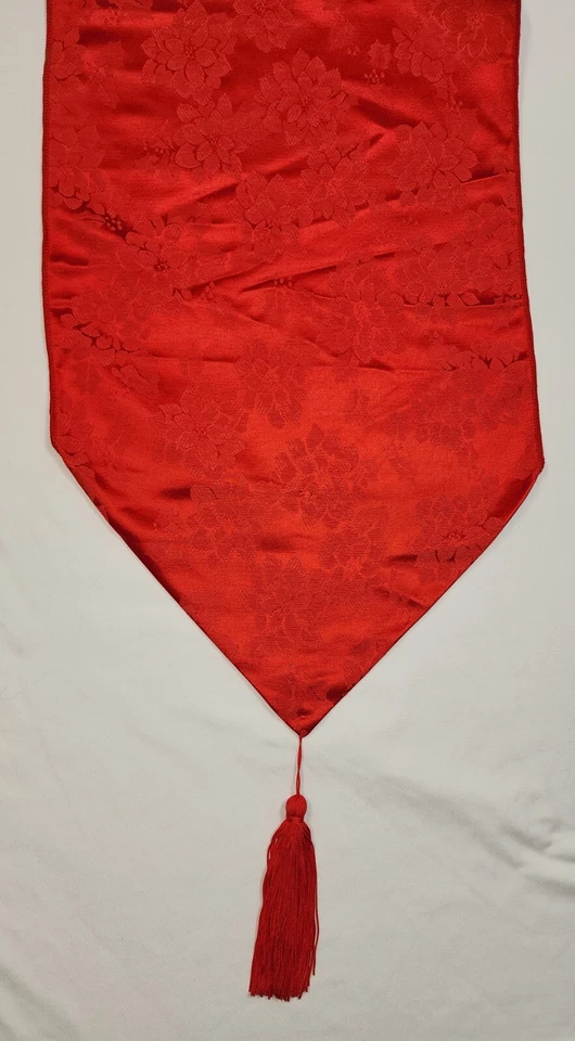 SET OF 6 NAPKINS + 1 TABLE RUNNER MOTIF TASSELS FLORAL CHRISTMAS RED - Image 3 of 4