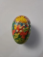 VINTAGE WESTERN GERMAN PAPER MACHE EASTER EGG CANDY CONTAINER, Bunny Chicks