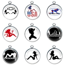 Trucker Mudflap Girl Glass Cabochon Charms