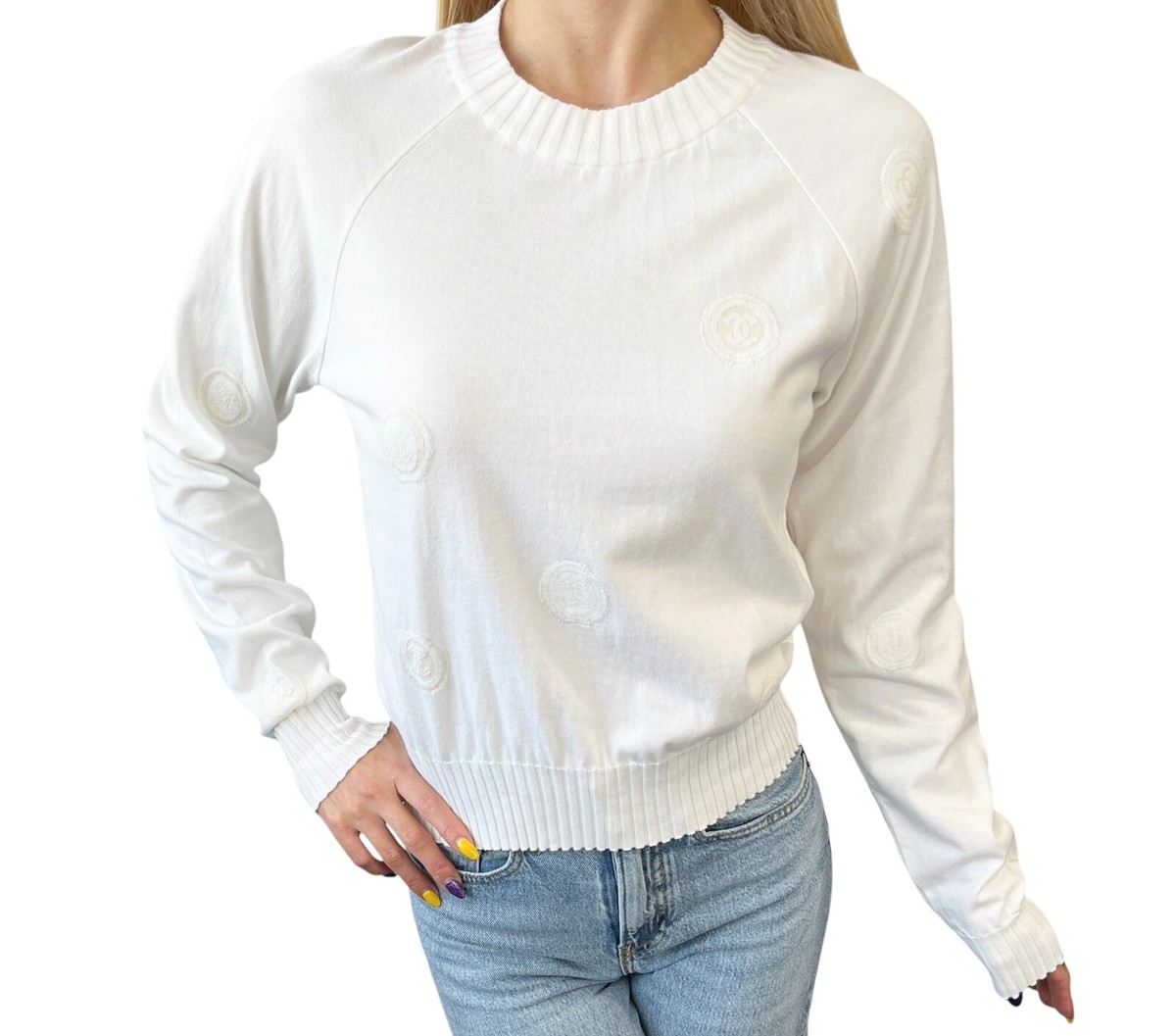 CHANEL Vintage 01P CC Mark Logo Stamp Knit Long Sleeve Top #38
