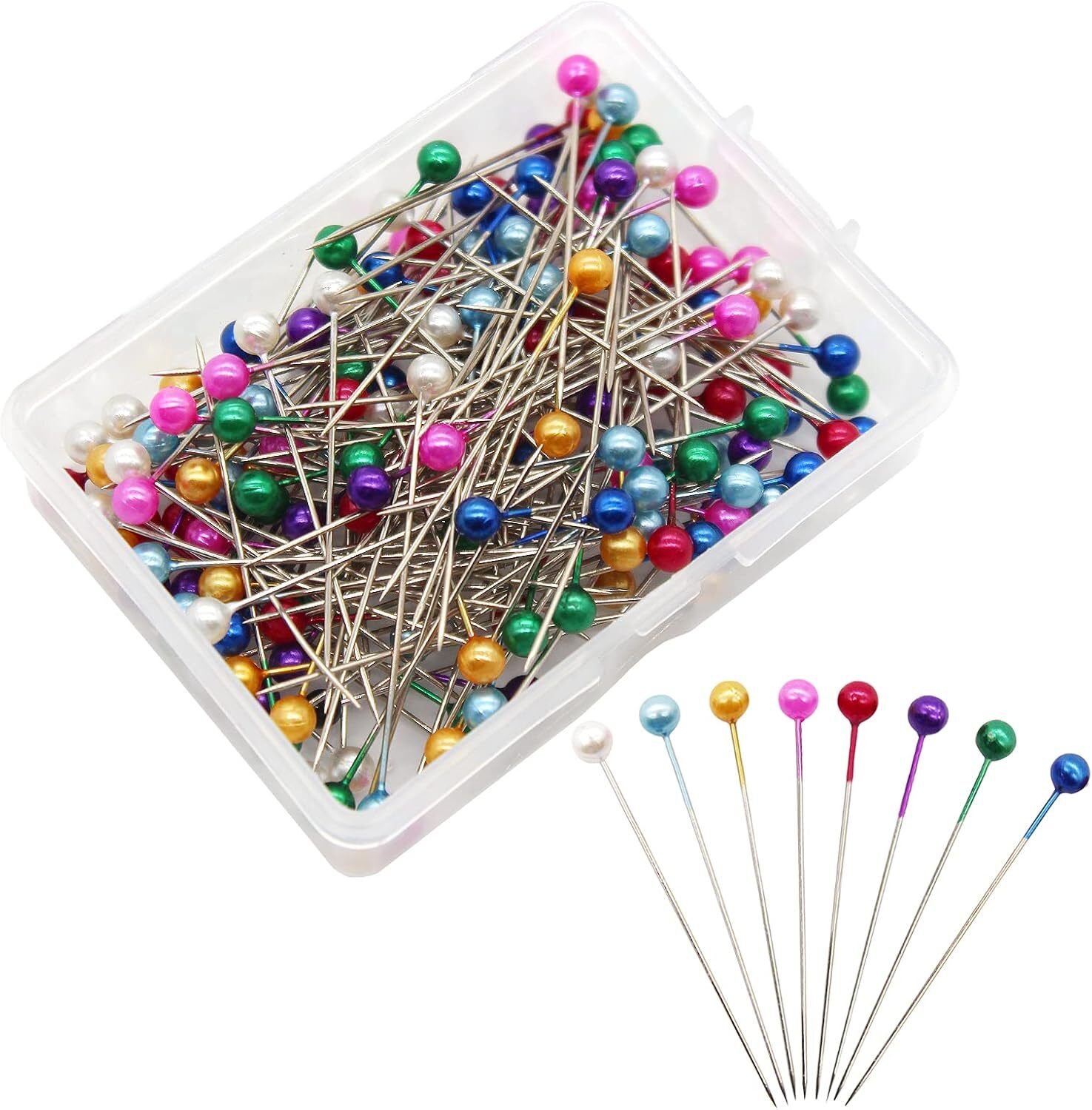 Benvo 250Pcs Sewing Pins with Plastic Pearl Head Straight Color B