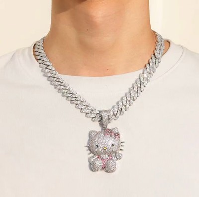 Kawaii Hello Kitty Diamond Pendant Necklace, Anime Sanrio Cute Cat Jewelry