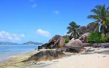 Landscape nature seychelles island beach rocks palm Custom Gaming Mat Desk