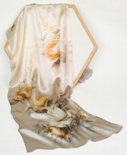 100 Satin Silk Scarf Women neckerchief Shawl Wrap Floral beige yellow gray MQ90