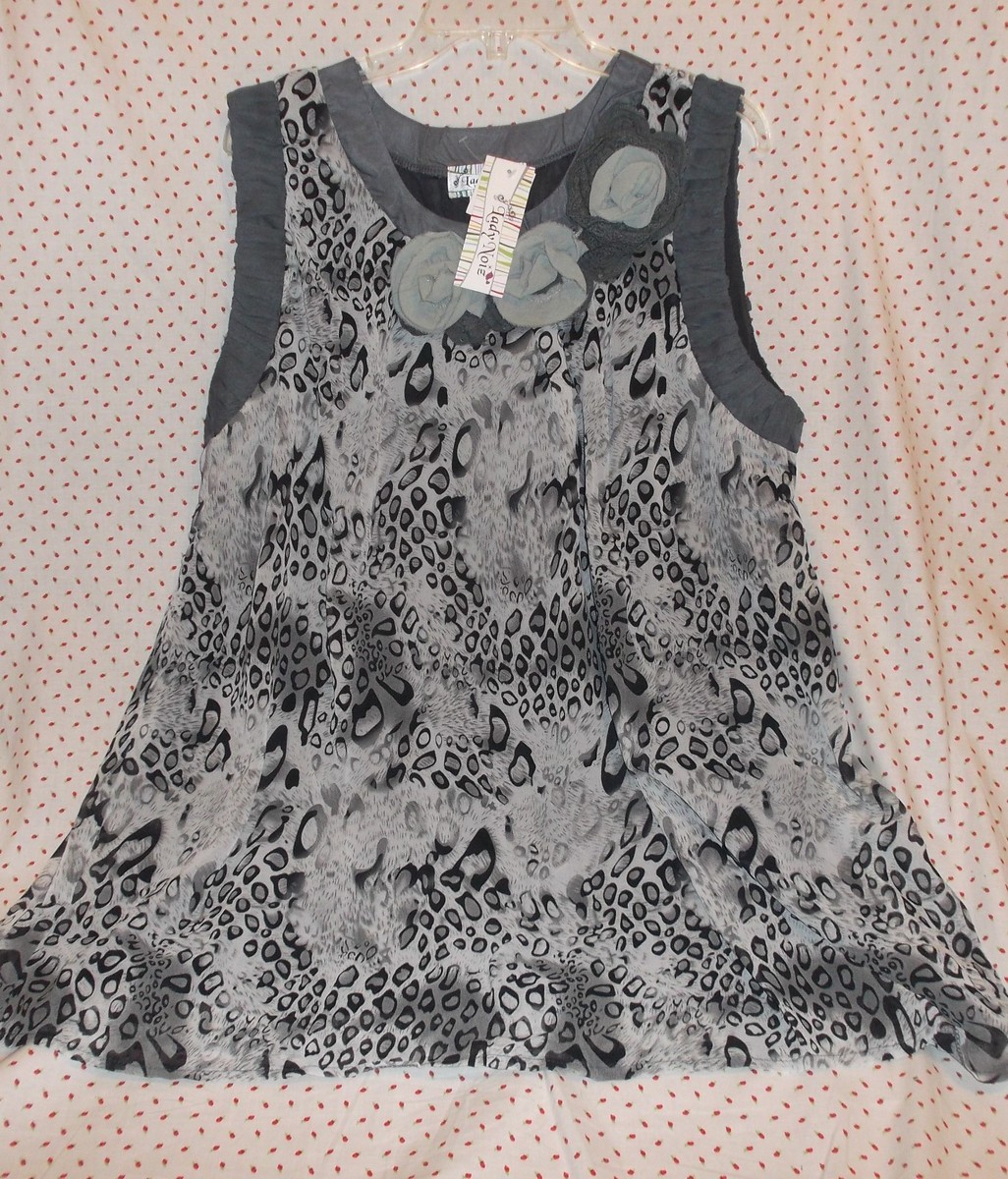LADY NOIZ 2X grey LEOPARD/ CHEETAH A-line top/dress LAGENLOOK sleeveless