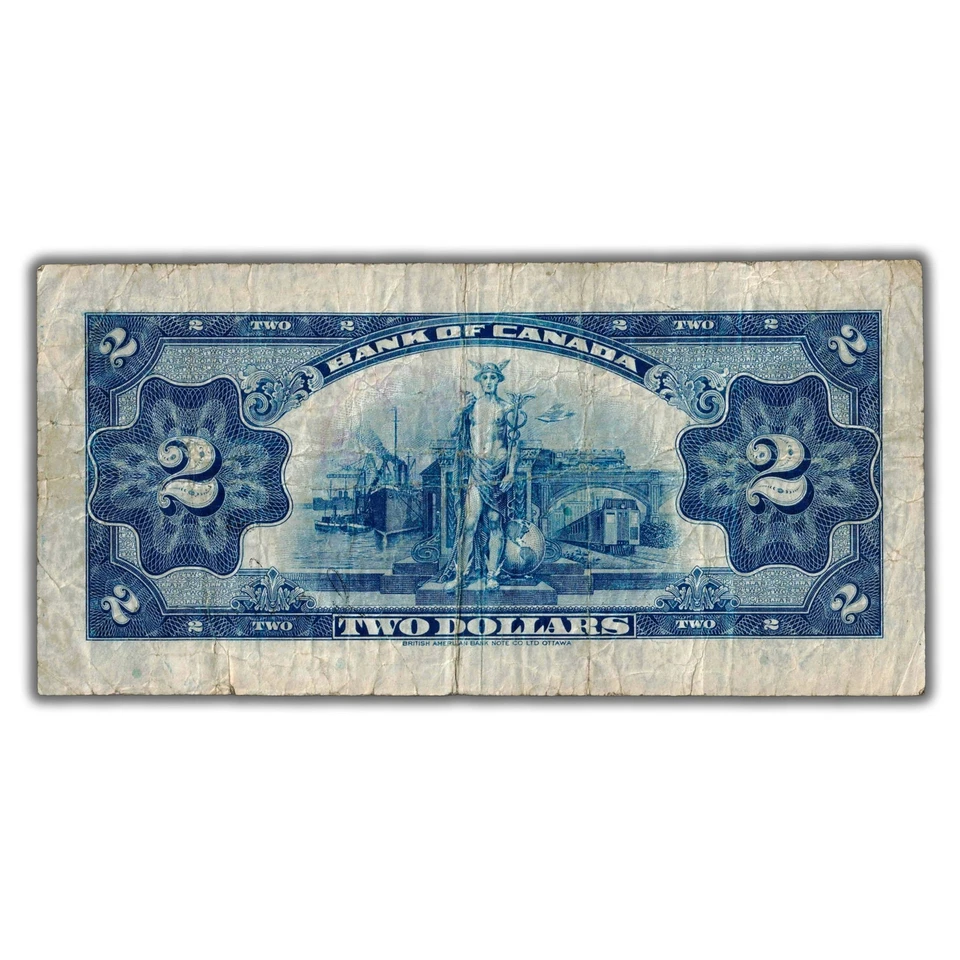 $2 1935 Bank of Canada Note English Text BC-3 - Writing/Faded Stamp on Back - Imagem 3 de 3