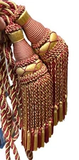 Elegant Burgundy/Gold Window Curtain Drapery Tassel Rope Cord Tie-back Z