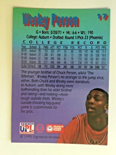 Wesley Person, Auburn, 1995 Signature Rookies Kromax #17, ROOKIE CARD RC, + SET - Bild 2 von 4