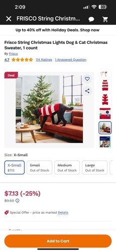 Frisco String Christmas Lights Dog Cat Sweater Large New! Red Candy Cane Gift - Picture 4 of 4
