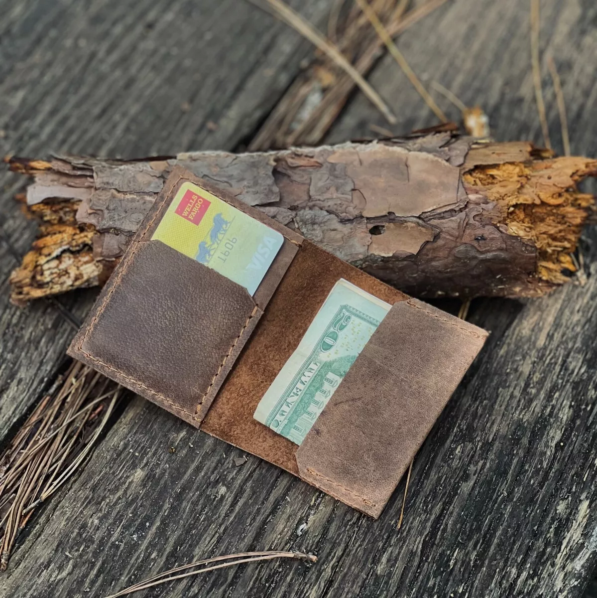 Leather bifold card holder minimalist wallet