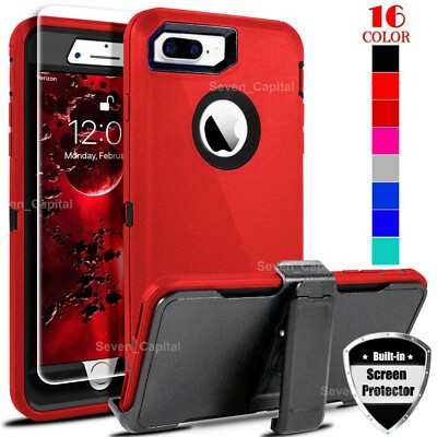 Rugged Shockproof Case For IPhone 7/8 Plus With Belt Clip & Screen Protector