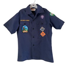 Boy Scouts of America Shirt Youth Medium Blue Short Sleeve Cotton Patches