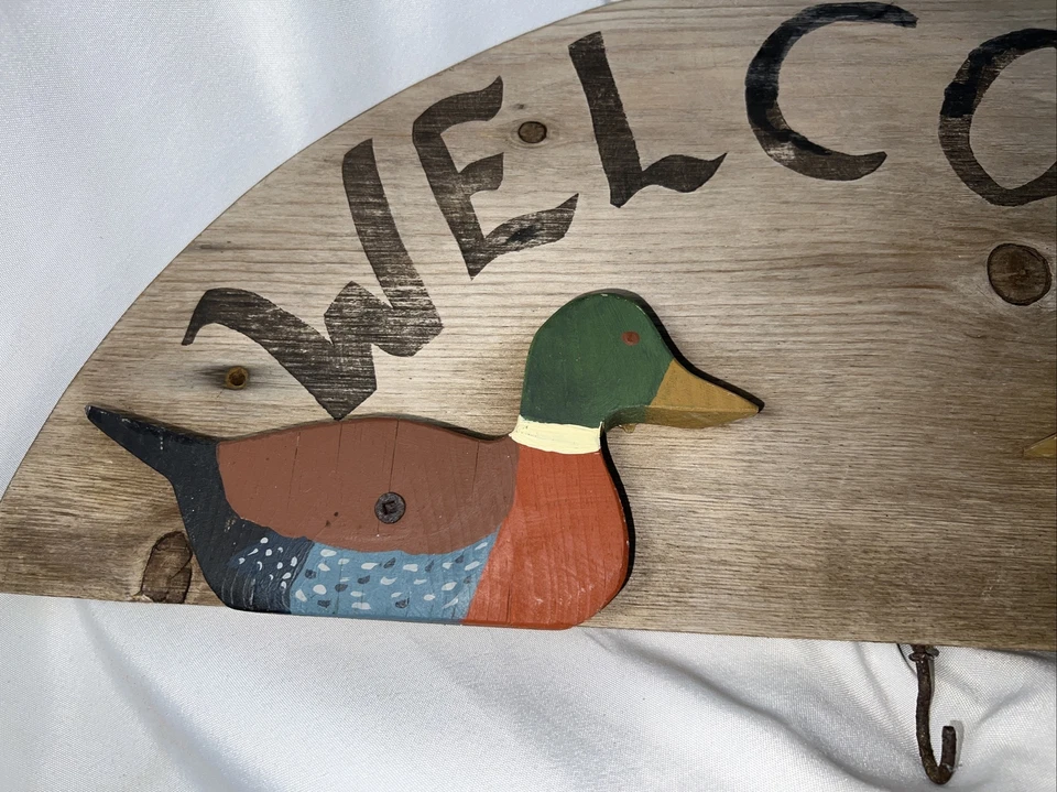 Vintage Rustic Wood Handmade Mallard Ducks Welcome Sign ~ Cabin, Man Cave, Porch - Image 3 of 4