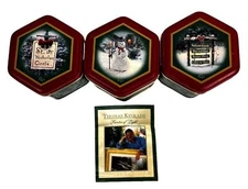 Thomas Kinkade St. Nicholas Circle Candle Tin Set of 3 -  3" x 2"  - LIGHT Scent