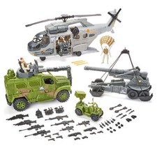 ARMY MILITARY TOY PLAYSET Giant Helicopter and Vehicles 57 Pieces