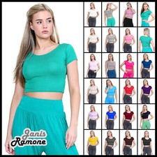 Crop Top Womens Cap Sleeve Top Plain Basic Stretchy Tee T-Shirt Short Vest Top