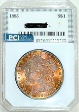 1885-P Gem BU + Morgan Dollar Full Rainbow Color  Toned Obverse Near PL