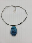 Vintage Silver Tone Blue Striped Agate Stone Pendant Necklace — photo 7