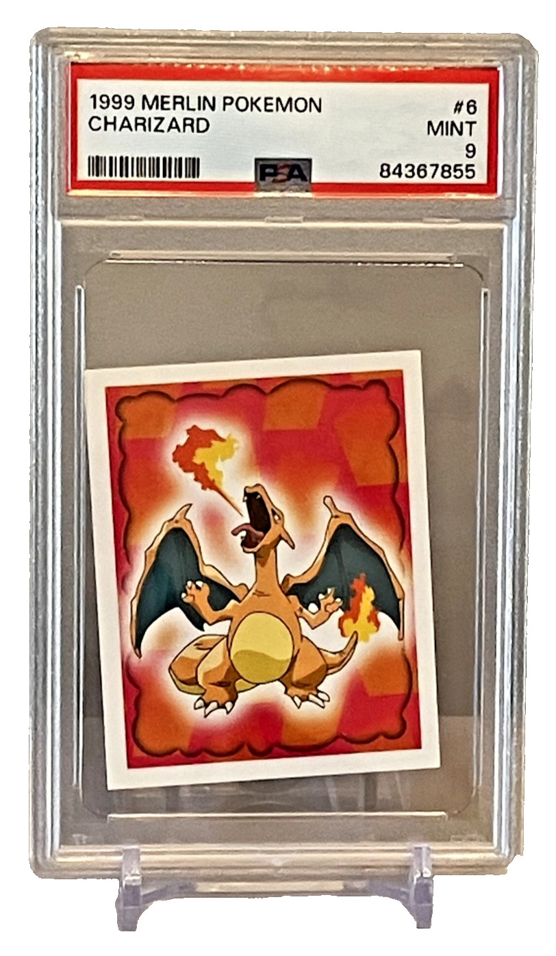 1999 Merlin Pokemon Charizard #6 Sticker - PSA 9 MINT - Rare Vintage