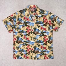 Vintage 90s RJC Hawaiian Aloha Camp Shirt Mens L Floral Island Palm Made in USA