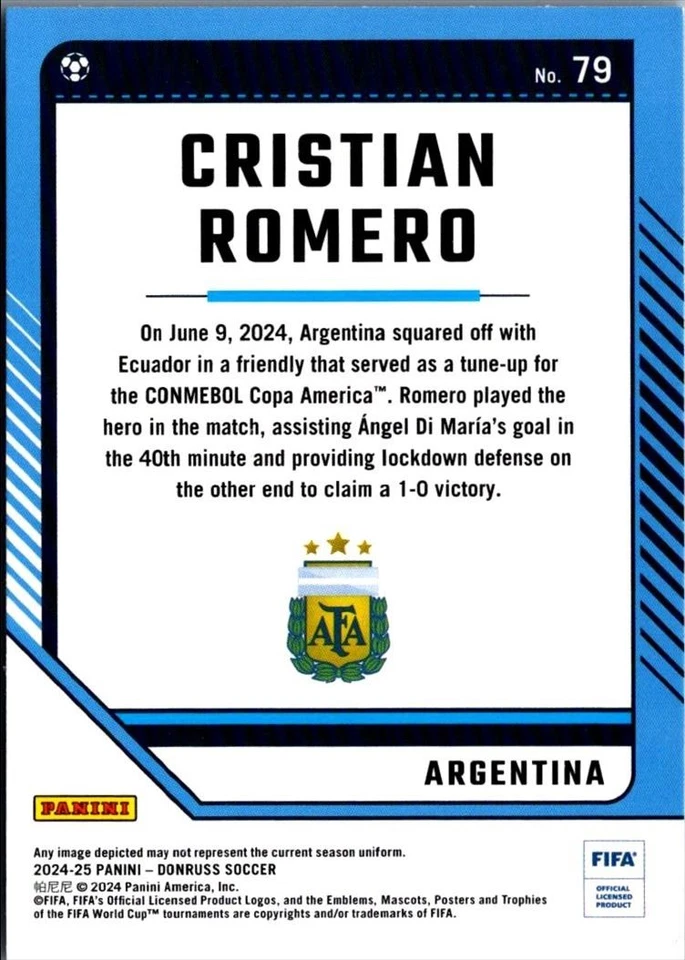 2024 Donruss Soccer Cubic Parallel Cristian Romero Argentina #79 - Image 2 of 2