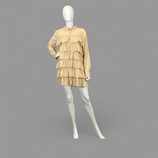 J.Crew Ruffle Tiered Shirt Dress Small Beige Boho Cottagecore Romantic Western