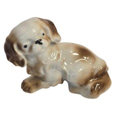 Vintage Occupied Japan Porcelain Dog Figurine Spaniel Puppy Brown White Glossy