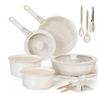  20Pc Ceramic Nonstick Cookware Set Detachable Handles Induction Cream