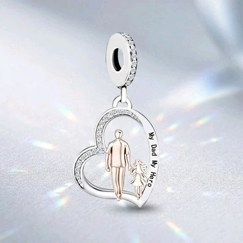 ? Dad My Hero Charm  Love Heart Genuine 925 Sterling Silver Father Daughter