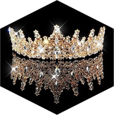 Gold Queen Crown Crystal Princess Tiara Rhinestone Wedding Tiara...