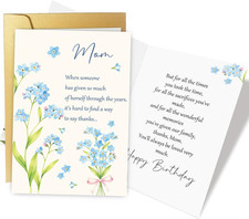 Happy Birthday Card for Mom, Heartfelt Mother Birthday Card from Daughter Son, I