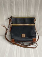 Dooney Bourke Black Pebbled Leather Crossbody Bag Tan Trim COA