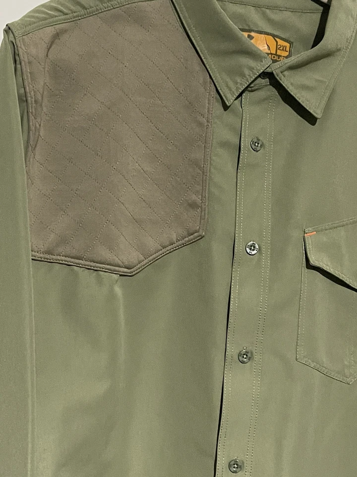 Under Armour Shirt Mens 2XL Green Button Up Hunting Outdoors Quilted Shoulder - Image 2 of 4