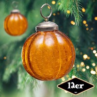 Christbaumkugelset, Rund, 12Er Set | Glas, Orange, Krakeliert | H9,0Xb8,5Cm